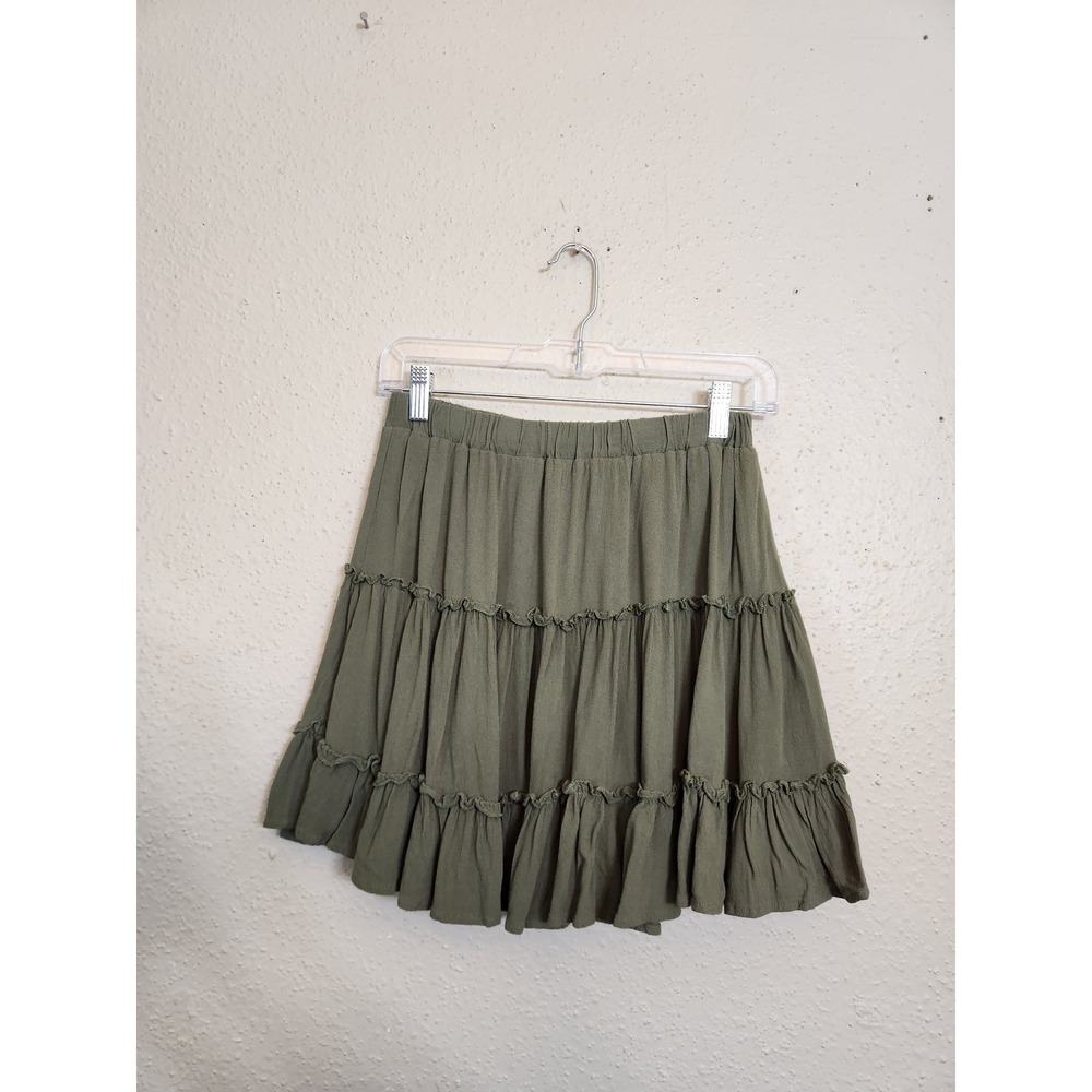 Princess Polly Olive Green Tiered Mini Skirt‎ Ruffle Hem Women's XXS